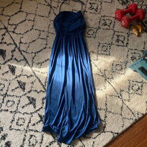 Dark Blue Sheer Halter Maxi Dress, unbranded, size S-ish